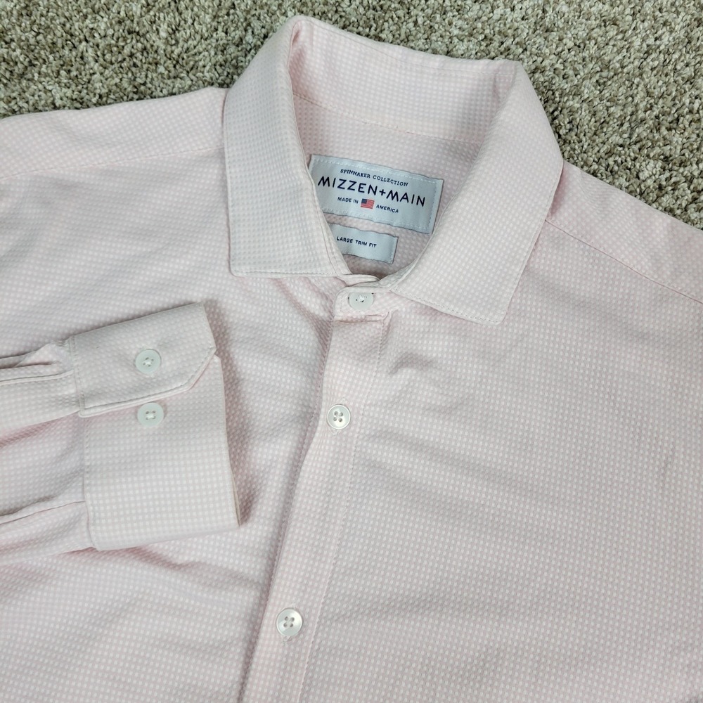 Mizzen + Main Spinnaker Collection Mens Large Pink Check Performance Button Up